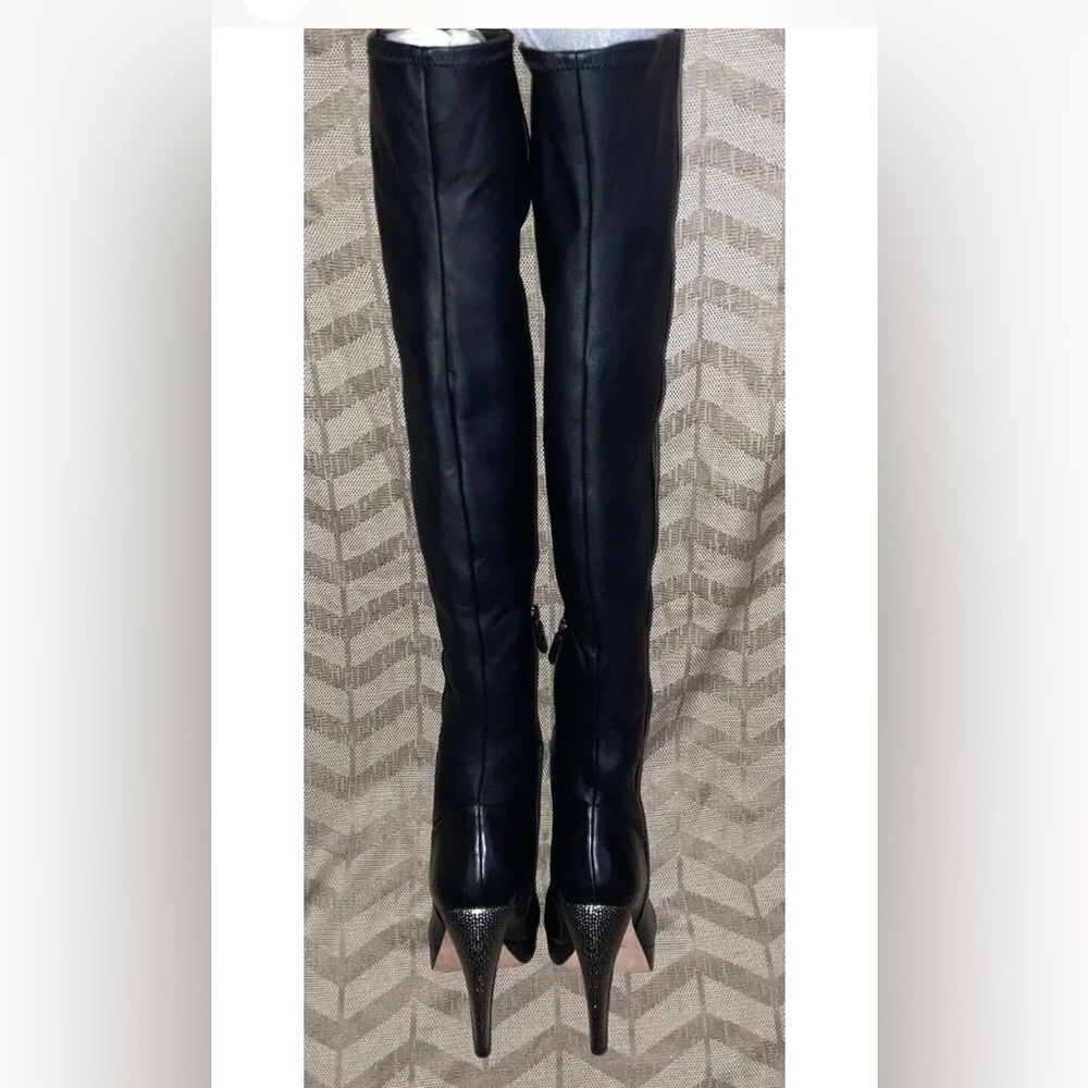 Herve Leger Thigh High Platform Heel Siren Boots Women’s 10 Black Leather New - Picture 10 of 13